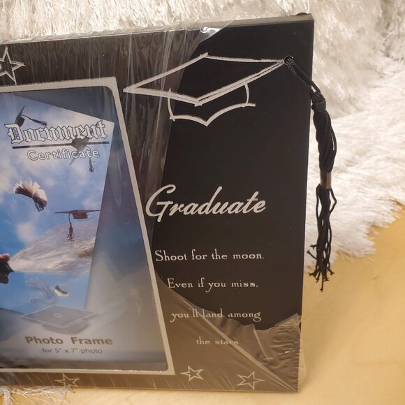 Black Tabletop Graduation Stars and Tassel Picture Photo Frame Easel Back 5"x7" - Picture 2 of 7